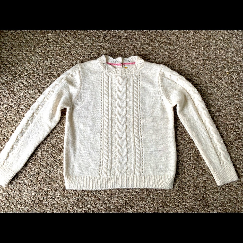 Mini Boden Girls Ivory Cable knit Sweater sz 8-9yrs